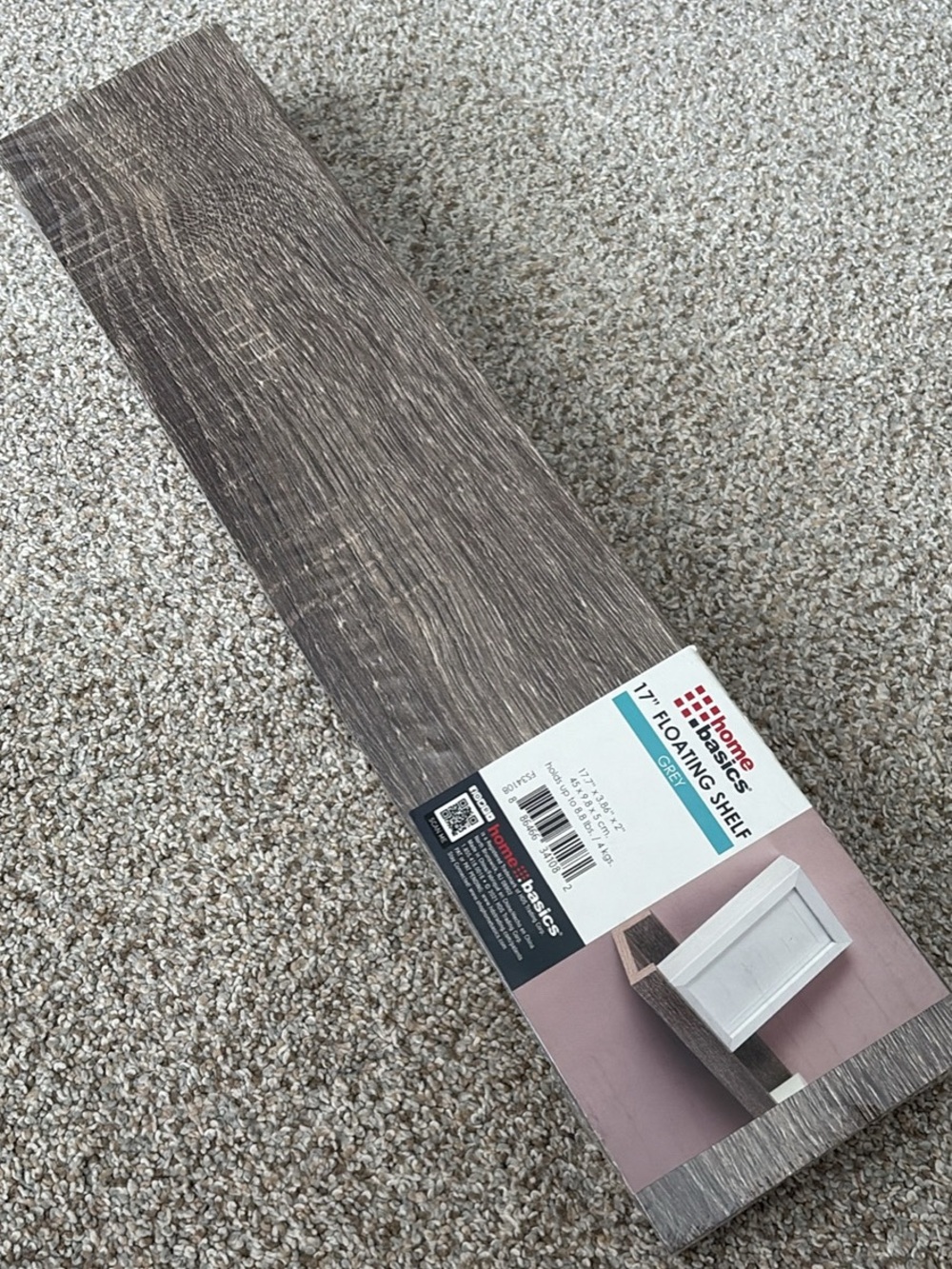 Home Basics Grey Floating Shelf with Wood Grain Finish
